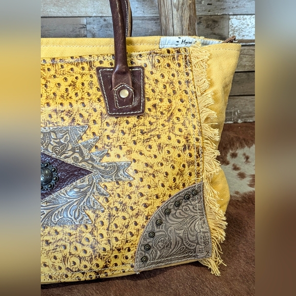 Myra Supine Canvas & Leather With Concho & Studs Handbag - Picture 5 of 16